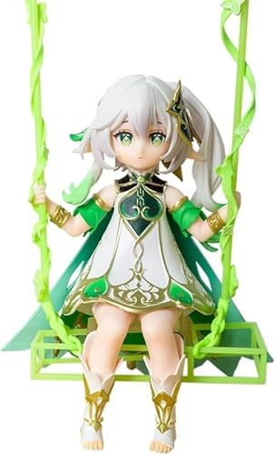 Anime-Actionfiguren, Modellstatue, weißes Haar, Pferdeschwanz, grüne Augen, grüne Blätter und Zubehör, weiblicher Spielcharakter, trägt ein Kleid, sitzt auf einer Weinschaukel, Gewicht 419 g, Höhe 17 von OPQRSTUVW