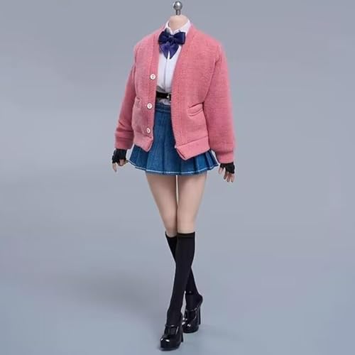 OPQRSTUVW 1/6 Maßstab weibliche Figurenkleidung, weibliches Studentenhemd, Faltenrock, Mantel, Schuhe, Kostüm, Outfit, Kleidung für 30,5 cm PH TBL JO weibliche Actionfigur-Körper (Rosa) von OPQRSTUVW