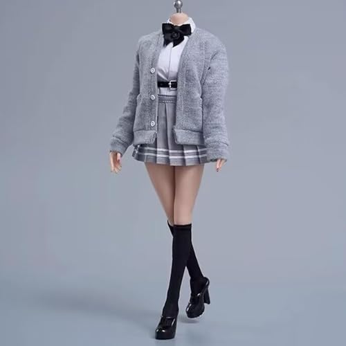 OPQRSTUVW 1/6 Maßstab weibliche Figurenkleidung, weibliches Studentenhemd, Faltenrock, Mantel, Schuhe, Kostüm, Outfit, Kleidung für 30,5 cm PH TBL JO weibliche Actionfigur-Körper (Rosa) von OPQRSTUVW