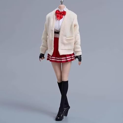 OPQRSTUVW 1/6 Maßstab weibliche Figurenkleidung, weibliches Studentenhemd, Faltenrock, Mantel, Schuhe, Kostüm, Outfit, Kleidung für 30,5 cm PH TBL JO weibliche Actionfigur-Körper (Rosa) von OPQRSTUVW