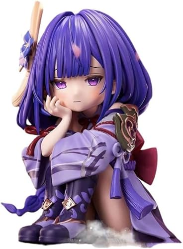 OPQRSTUVW Anime-Action-Figuren, Modell Statue-Q-Version, violetter gedrehter Zopf, weiblicher Spielcharakter mit violetten Augen, trägt lila Kimono, sitzend, Wangenruhe, H 17,5 cm, Gewicht 310 g -Z von OPQRSTUVW