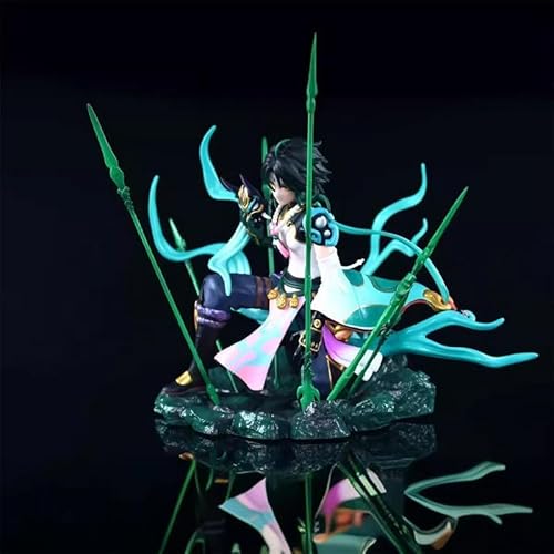 OPQRSTUVW Anime-Actionfiguren, Modellstatue, dunkelgrüner männlicher Charakter mit kurzen Haaren und goldenen Augen, kniender Position, trägt ein chinesisches Kostüm und hält eine Maske, 22 cm hoch, von OPQRSTUVW