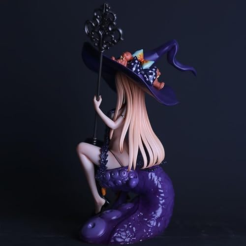 OPQRSTUVW Anime Actionfiguren Modell Statue - Cthulhu Figur, Oktopus Tentakelbasis, Hexenmädchen, orangefarbene Augen, orangefarbenes Langhaar, Mädchen mit Hexenhut und Zauberstab in der Hand, 20 cm von OPQRSTUVW