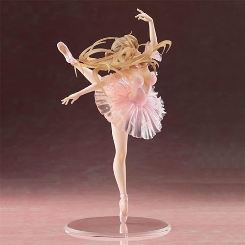 OPQRSTUVW Anime Actionfiguren Modell Statue - Langes goldenes Haar mit einer daran befestigten rosa Blume trägt einen rosa Ballettrock dekorative Verzierung - H (530-28) von OPQRSTUVW