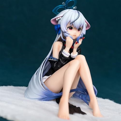 OPQRSTUVW Anime Actionfiguren Modell Statue - Langes weißes und hellviolettes Haar, trägt schwarze Kleidung mit weißen Dekorationen, trägt blaue Schleife Haarschmuck auf dem Kopf, Ornament - H von OPQRSTUVW