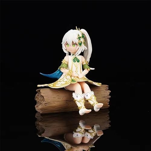 OPQRSTUVW Anime Actionfiguren Modell Statue - weißes langes Haar, trägt ein weißes Themen-Outfit, grüne Augen, sitzt auf einem Stück Holz, Desktop-Ornament, Gewicht 288, Höhe 13-H von OPQRSTUVW