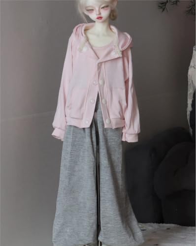 OPQRSTUVW Puppenkleidung, Kapuzenjacke, Rundhalsausschnitt, T-Shirt mit weitem Bein, Hose für 1/3 1/4 weibliche Ballgelenke, Puppen-Kleidungszubehör (Puppe nicht im Lieferumfang enthalten), Rosa, 1/4 von OPQRSTUVW