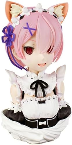 OPQRSTUVW REM Anime Actionfigur Statue Cartoon Spielzeug Sammlerstück Dekoration, Katzenohr Rem Ram Büste Ornament Charakter PVC Figur Modell Geschenk 8.7 (C) von OPQRSTUVW