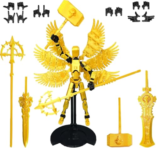 OPQRSTUVW Verwandelnde Actionfigur mit Flügeln, Schwertern und Zubehör, 13 cm (Gold (Farbe)) von OPQRSTUVW