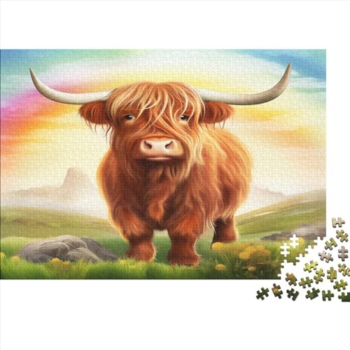 Hochlandkuh Puzzle Erwachsene 1000 Teile Bauernhof-Tiere EduKatzeional Game Family Challenging Games Home Decor Geburtstag Stress Relief 1000pcs (75x50cm) von OPSREY