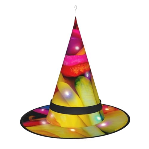 OPSREY Hexenhut mit Regenbogen-Rose, beleuchteter Hexenhut, Halloween, spitzer Hut, Hexendekoration, Zubehör von OPSREY