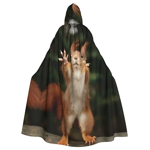 OPSREY Kapuzenponcho mit Eichhörnchen, lustiger Tierdruck, für Erwachsene, volle Länge, Umhang, Party-Dekoration, Zubehör von OPSREY