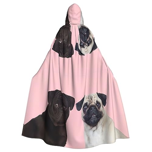 OPSREY Lustiger Poncho mit Kapuze und Mops-Motiv, für Erwachsene, volle Länge, Umhang, Party-Dekoration, Zubehör von OPSREY