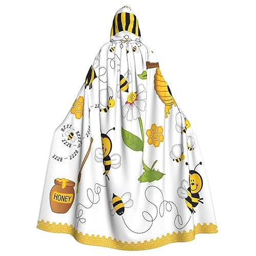 OPSREY Poncho mit Kapuze für Erwachsene, Motiv: fliegende Bienen, Gänseblümchen, Honig, bedruckt, Party-Dekoration von OPSREY