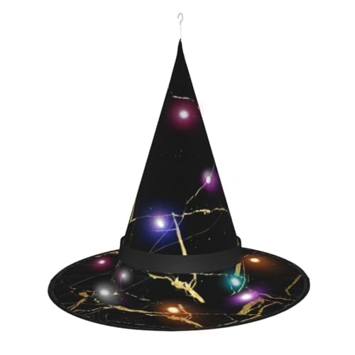 OPSREY Schwarz-goldener Marmor-Druck, beleuchteter Hexenhut, Halloween, spitzer Hut, Hexendekoration, Zubehör von OPSREY