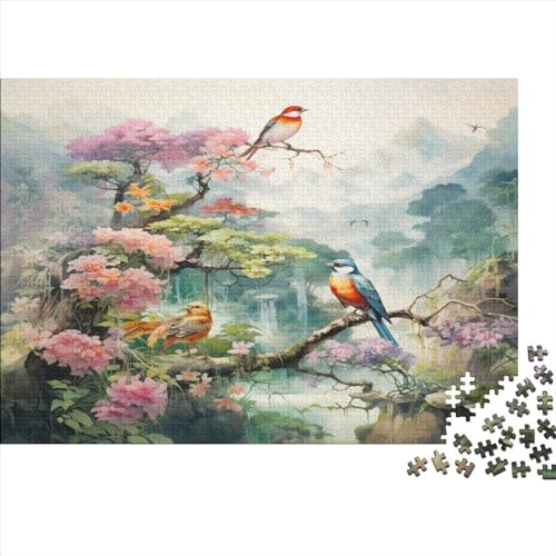 Vögel und Blumen 1000 Teile Schauplatz Puzzles Erwachsene Lernspiel Wohnkultur Geburtstag Geschicklichkeitsspiel Für Die Ganze Familie Stress Relief 1000pcs (75x50cm) von OPSREY