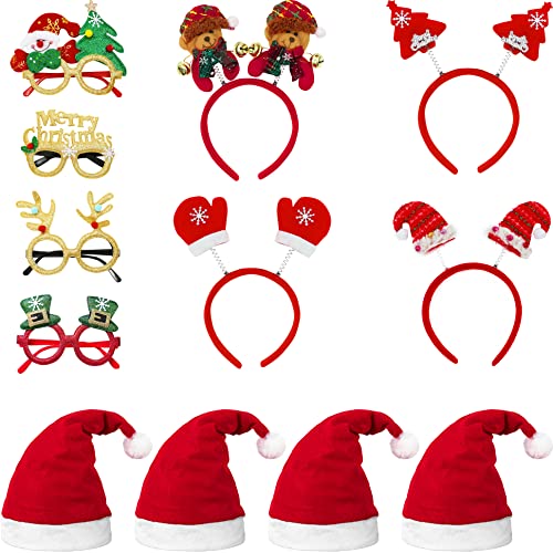 OPUHOHR 12PCS Weihnachten Brille Stirnband und Weihnachtsmützen Set, Lustig Weihnachten Stirnband, Haarschmuck Weihnachten Geeignet für Erwachsene und Kinder Weihnachtsfeier, Maskerade, Karneval von OPUHOHR