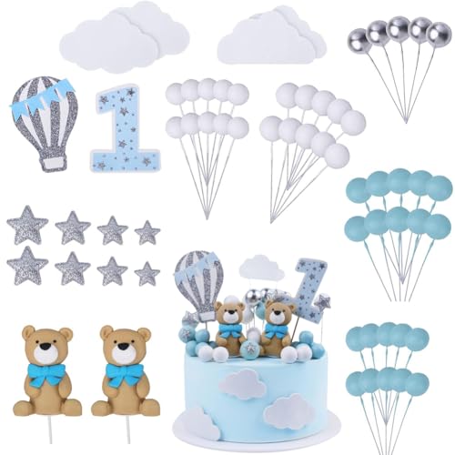 49Pcs Luxus Teddybär Kuchen Dekoration,Teddybär Tortendeko Babyparty Dekoration,Gender Reveal Party Deko,Teddybär Baby Dusche Kuchen Dekoration,Teddybär Geburtstagstorte Boy Or Girl Torten Deko von OPVXZAD