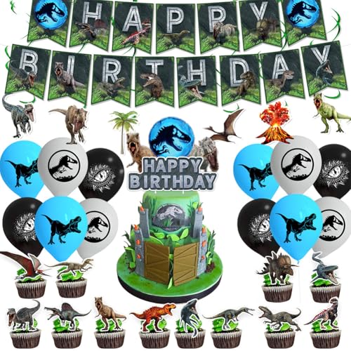 50 Stück Dinosaurier Welt Geburtstag Party Dekoration Ballon Set Kinder Party Supplies Happy Birthday Banner Party Luftballons Kinder Geburtstag Kuchen Toppers Dekorationen Party Supplies von OPVXZAD