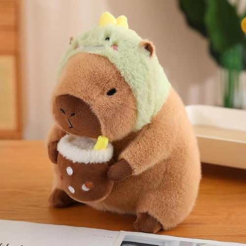 Capybara Plüschtier,30cm Niedliche Capybara Kuscheltier Puppen Niedliche Stofftier Capybara Plushie Capibara Geburtstagsgeschenk Kissen Spielzeug Plüsch Für Home Deko Kinder（Grüner Dinosaurier Hut） von OPVXZAD