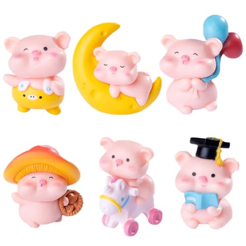 Niedliches Pig Figures Toys,Farm Animal Toy Set,6pcs Pink Pig Figures Cake Topper,Süßes Kleines Schwein Garten Landschaft Diy Dekorationen Glücksschweinchen Figuren Party Gifts Kids Birthday Gift von OPVXZAD