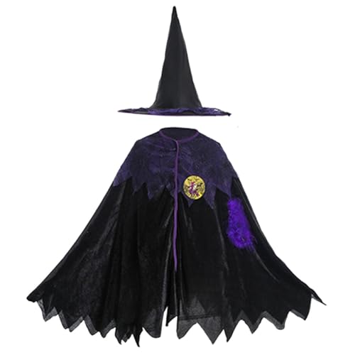 OPVXZAD 2PCS Kinder Halloween Kostüm,Kinder Hexen Mantel, Zauberer Umhang Mit Hut, Zaubermantel, Halloween Kostüm, Witch Cape Für Jungen Mädchen Cosplay Party, Halloween Karneval von OPVXZAD