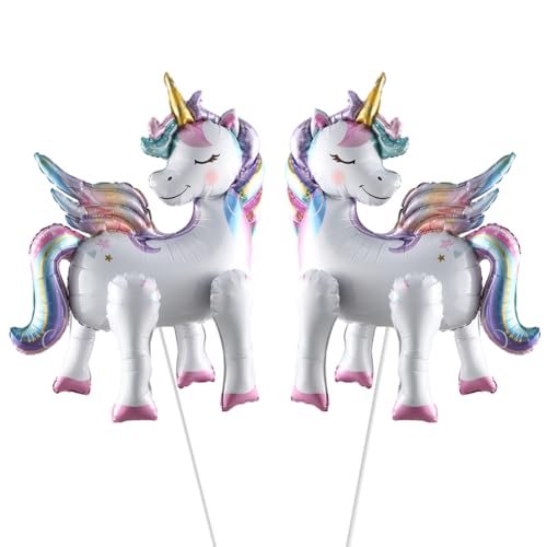 OPVXZAD 2pcs Giant Aluminiumfolie Einhorn Luftballons 3D Folienballon Einhorn Stehend Einhorn Ballon Mädchen XXL Einhorn Ballon Set Perfekt für Kindergeburtstage von OPVXZAD