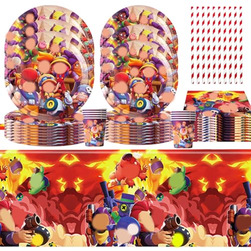 OPVXZAD 61Pcs Cartoon-Charaktere Partygeschirr Kit Stars Geburtstags Dekoration Tableware Supplies Inklusive Papierbecher Strohhalme Papierschalen Taschentücher und Tischdecken für 10-Gäste von OPVXZAD