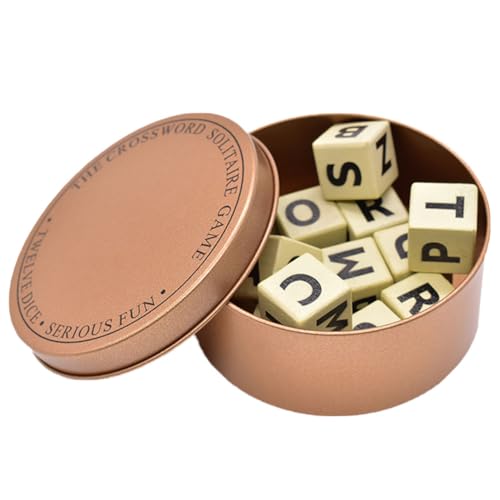 OPVXZAD Alphabet Würfel Spiel Das Kreuzworträtsel Solitär Spiel Wortspiele mit 12 Würfelbuchstaben Multifunktionales Buchstaben-Spiel Reise Spiel mit Eisenkasten von OPVXZAD