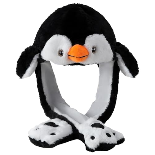 OPVXZAD Bewegliche Ohr Pinguin Hut Ohren Hut Mütze Mit Wackelohren Winter Plüsch Pinguin Hut,Plüsch Tier Mütze Weihnachts Geschenk Partyhüte Urlaub Cosplay Mütze für Kinder und Erwachsene von OPVXZAD