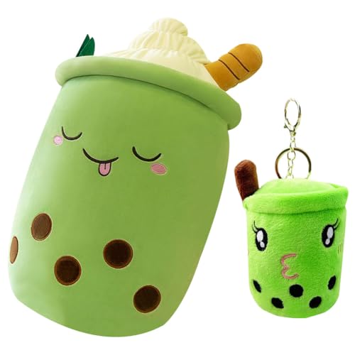 OPVXZAD Grün Perlen Tee Plüsch Eiscreme Tee-Tassen Plüschtier Kawaii Tee Plüsch-Anhänger Perle Tee Schlüsselanhänger Grün Tee Puppen-Schlüsselanhänger Set Plüsch Spielzeug Geschenke von OPVXZAD