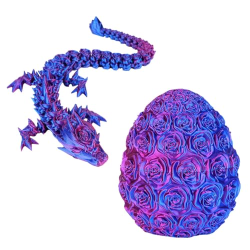 OPVXZAD Rosen Dedrucktes Drachenei,3D Gedruckter Drache mit Ei,Drache 3D Druck,Drachen im Ei 3D Druck,Purple Dragon Figuren,3D Gedruckter Beweglicher Drachen Spielzeug Ostern Geschenke Kinder von OPVXZAD