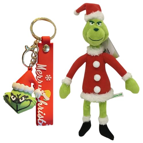 OPVXZAD Weihnachtlichen Grin-ch Plüschtieren Grünes Plüschmonster Weihnachtspuppen Weihnachten Grin-ch Schlüsselanhänger Grin-ch Anhänger Handtasche Rucksack Klassenzimmer Geschenk von OPVXZAD