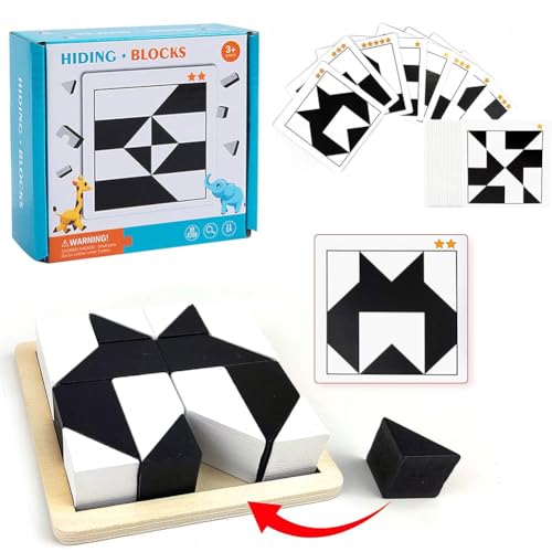 Versteckter Block Puzzle Montessori Geometrische Form Puzzles Bauklötze Holz Brain Teasers Spiel Puzzles Verstecktes Holzblock-Puzzle Frühes Lernen Logik Denken Training Puzzle Spielzeug für Kinder von OPVXZAD