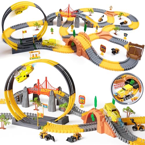 OR OR TU 342Stück Rennstrecke Spielzeug ab 3 4 5 6 Jahre Kinder Auto Rennbahn Autobahn Eisenbahn 2 Elektrisch Rennfahrzeug Cars Flexibel 360° Autorennbahn Schienen Ingenieurwesen Geschenk Jungen von OR OR TU