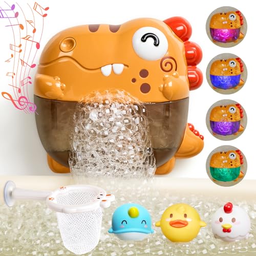 OR OR TU Baby Badewannenspielzeug, Leuchtet auf Badespielzeug Baby mit Musik, Dinosaurier Schaummaschine Badewanne Spielzeug Wasserspielzeug Kinder ab 18 Monate 2 3 4+ Jahre von OR OR TU