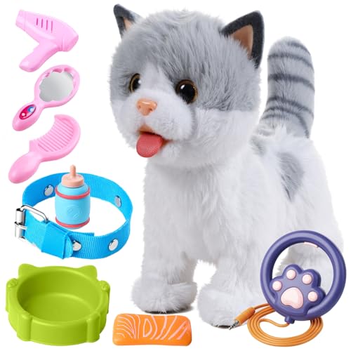 OR OR TU Katze Spielzeug Kinder Plüsch Kätzchen Elektronische Haustiere mit Ferngesteuerter, Interaktives Spielzeug Katze der Läuft und Bellt, Leckt Katze Kinder Spielzeug für Kinder Geschenk von OR OR TU