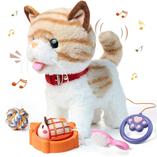 OR OR TU Katze Spielzeug Kinder Plüsch Kätzchen Elektronische Haustiere mit Ferngesteuerter, Interaktives Spielzeug Katze der Läuft und Bellt, Wiederholen was Sie Sagen für Kinder Geschenk von OR OR TU