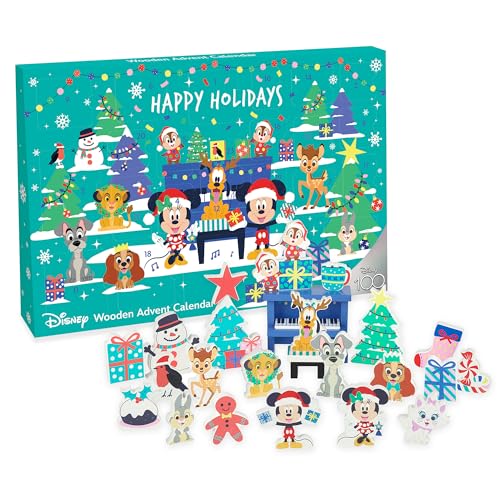 Disney Adventskalender 2023 Kinder – Holz-Kinderkalender für 1 Jahr altes Baby, Kleinkind, Jungen, Mädchen – Mickey & Animals Figuren Spielset, Weihnachts-Countdown-Geschenke – Disney Toys von Orange von Orange Tree Toys