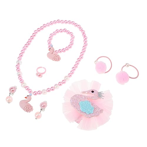 1 Satz Halskette-Set kleines mädchen schmuck Kinderspielzeug Perlenkette kinderringe schellenkranz Kinder Mädchen Armbänder Ohrringe Kit Kinder Halskette Armband Harz Rosa ORFOFE von ORFOFE