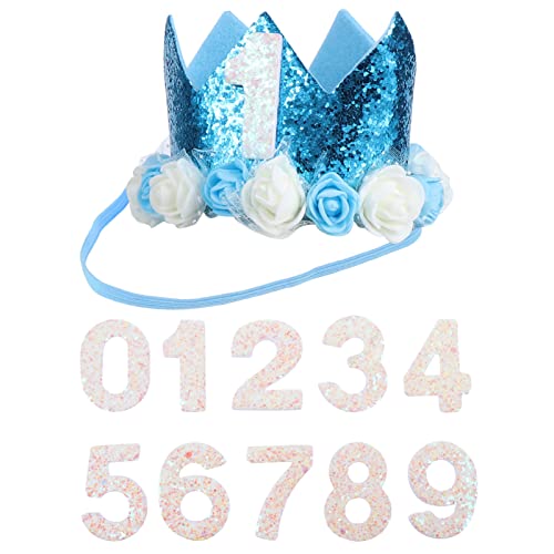 ORFOFE 1 Satz Digitale Geburtstagskrone Glitzer-geburtstagshut Stirnbänder Zum Kindergeburtstag 1. Geburtstag Geburtstagsnummer Hut Diy Partyhüte Geburtstag Tiara Oxford-stoff Blue von ORFOFE