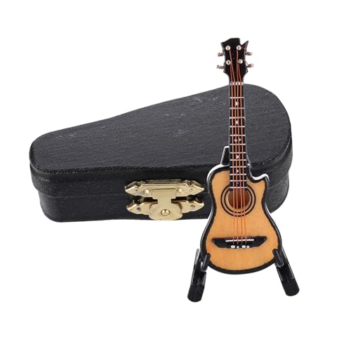 ORFOFE 1 Satz Mini-Gitarre E-bass Mini-Spielzeug Gitarrenmodell Musikinstrumente Mini-Puppen Simulationsgitarrenverzierung Bassständer Desktop-Ornament Gitarre Schmuck Miniaturpuppen Holz von ORFOFE