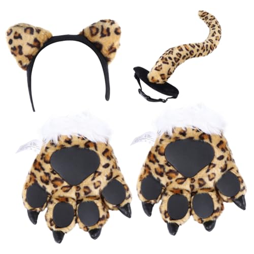 ORFOFE 1 Satz Schwanzhandschuh Stirnband Für Kinder Leoparden-dekor Schmuck-requisite Cartoon-anzug Handschuhe Mit Leopardenpfoten Pfotenhandschuhe Schicke Tierverzierung Pp Baumwolle von ORFOFE