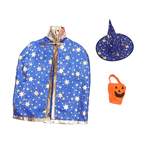 ORFOFE 1 Satz Umhang Für Kinder Zaubererhut Halloween-kostüm Für Kinder Halloweenkostüm Rollenspielkostüm Zaubererkostüm Zaubererkostüm Hexenmantel Mit Tasche Märchenkostüme Blue Satin von ORFOFE