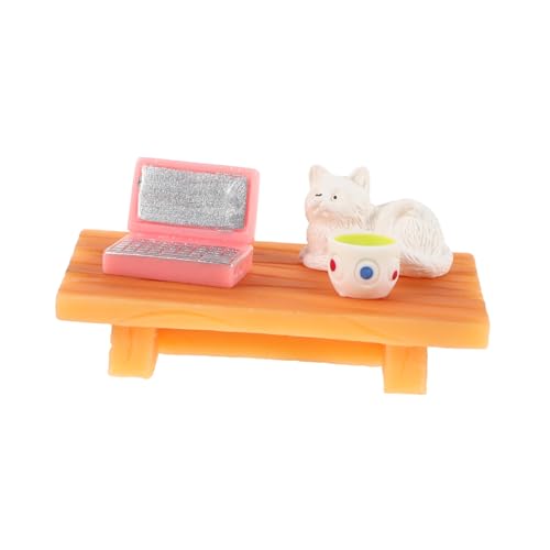 ORFOFE 1 Set Puppenhaus Computerspielzeug Kleine Katzenfiguren Gaming Schreibtisch Setup Miniaturkatze Mini Puppenhaus Zubehör Miniaturdinge Mini Tisch Computer von ORFOFE