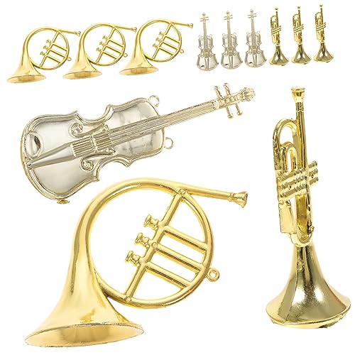 ORFOFE 12st Musikinstrumentenmodell Musikspielzeug Weihnachtsdekoration Violine Christbaumschmuck Weihnachtsgitarrenornament Trompete Weihnachtsschmuck Mini-Hupe Spielzeuge Plastik Golden von ORFOFE