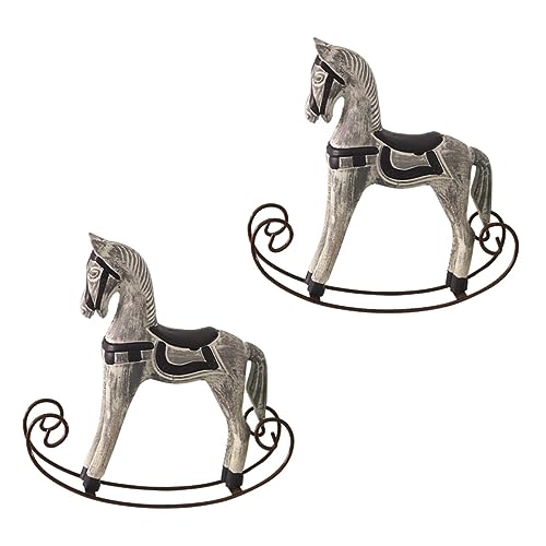 ORFOFE 2St Schaukelpferd aus Holz hühner Spielzeug The Animal Jakobsweg Horse Hausdekorationen für zu Hause Vintage Pferdefigur Holzpferd Tischdekoration aus Holz Hölzern Grey von ORFOFE