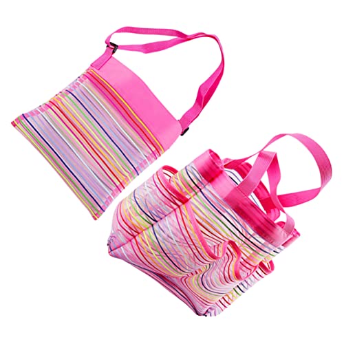 ORFOFE 2st Badezimmer-aufbewahrung Tasche Strandnetz Faltbare Netz-schwimmtasche Mesh-strandrucksack Sandspielzeug Für Kinder Picknicktasche Aus Mesh Rosy Netztasche Mit Oxford-Tuch von ORFOFE