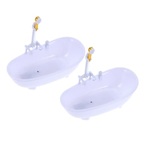 ORFOFE 2st Puppenbadewanne Puppenduscheimer Elektrische Badewanne Puppenhaus Badewanne Mit Löwenfüßen Mini-badewanne Kaltes Getränk Puppenpuppen Puppenschwimmbad Sprühwasser Weiß von ORFOFE