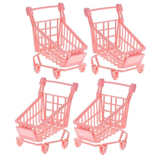 ORFOFE 4 Stück Einkaufswagen Spielzeug Warenkorb Mini-Spielzeug Supermarkt-Wagen-aufbewahrungsspielzeug Aufbewahrungsbehälter Für Dekorationen Make-up-schwammhalter Handwagen PVC Rosa von ORFOFE